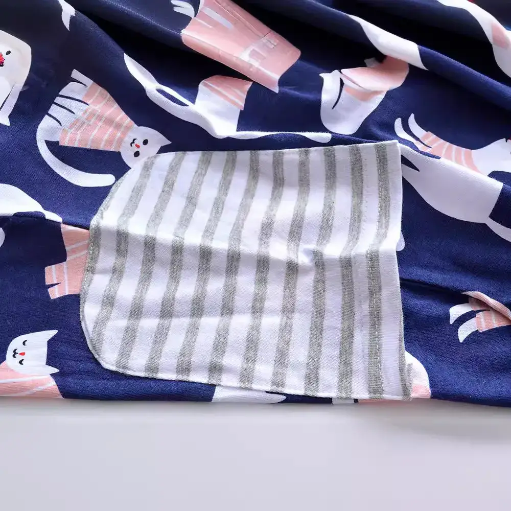 Girls Cotton Knitted Cat Print Dress Long Sleeve - Image 4