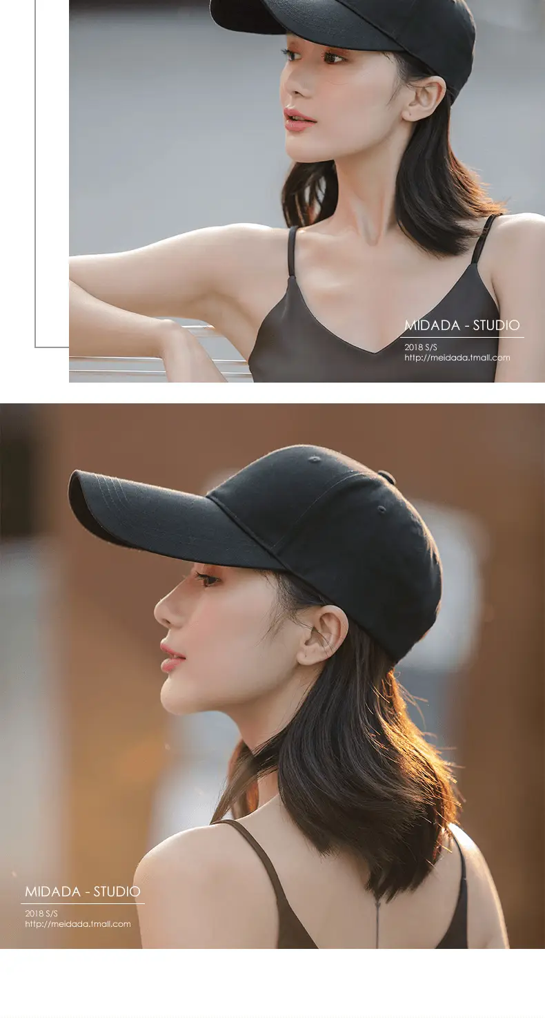 11cm Long Brim Black Baseball Cap for Women — feature 13