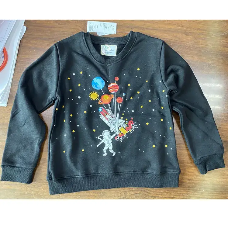 Kids Black Graphic Sweatshirt Long Sleeve Terry Cloth - Image 12
