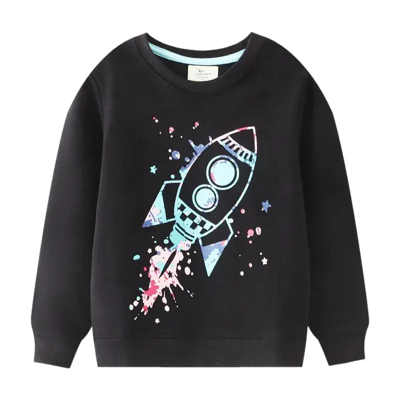 Kids Black Graphic Sweatshirt Long Sleeve Terry Cloth - Image 14