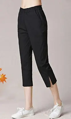 Women Capri Pants Navy Blue Cotton Linen Large