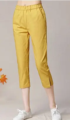 Women Capri Pants Navy Blue Cotton Linen Large