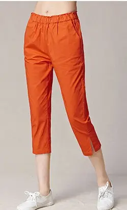Women Capri Pants Navy Blue Cotton Linen Large