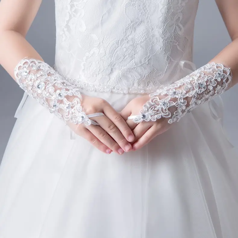 Korean Lace Diamond Fingerless Girl's Wedding Gloves