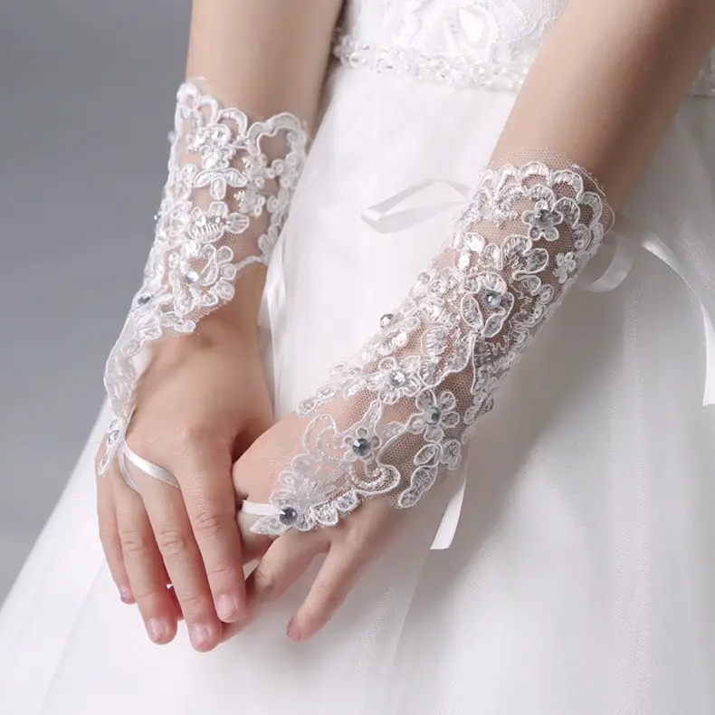 Korean Lace Diamond Fingerless Girl's Wedding Gloves