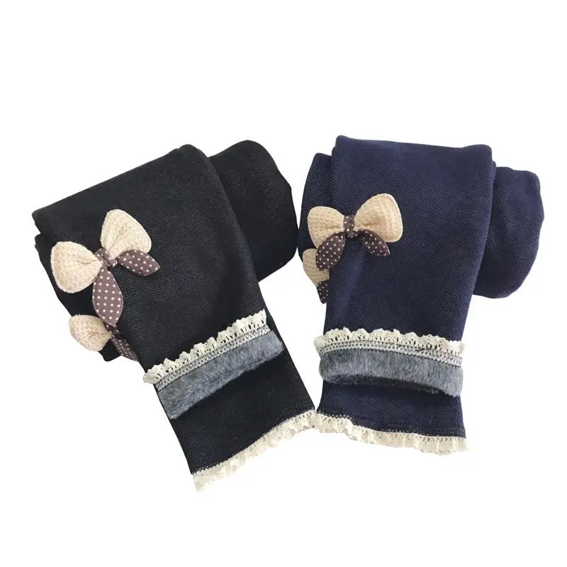 New Girls Fleece Lined Gloves with Bow Embroidery