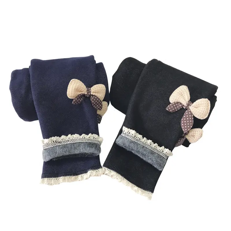 New Girls Fleece Lined Gloves with Bow Embroidery