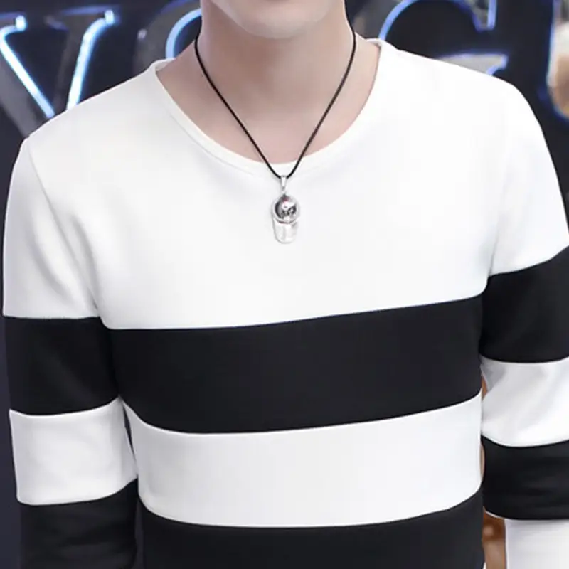 Men Striped T-Shirt White Black Slim Fit Summer Wear - Image 7