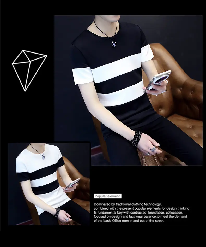 Men Striped T-Shirt White Black Slim Fit Summer Wear — feature 15