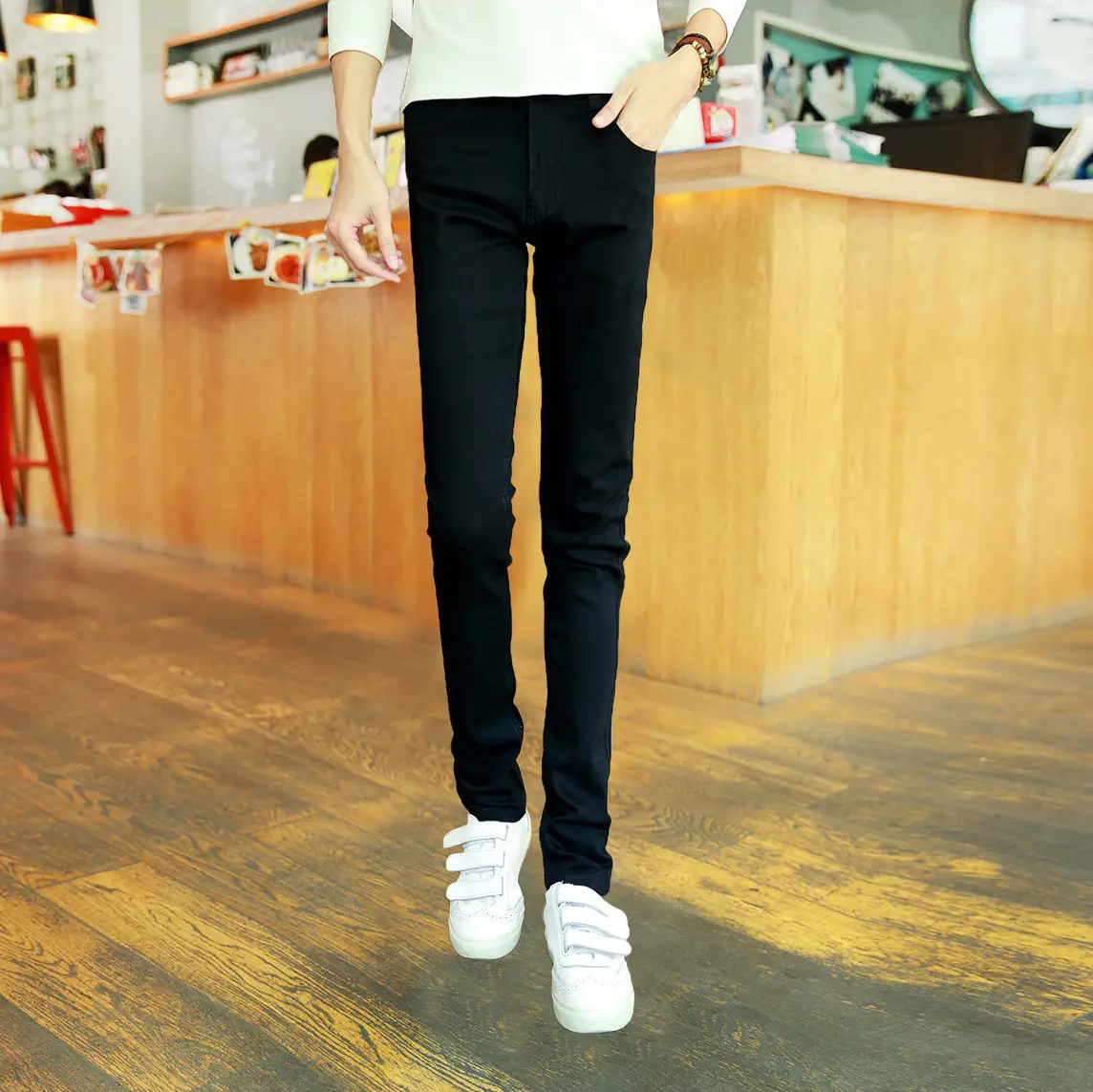 Men's Black Slim Fit Pencil Pants Summer Casual - Image 3