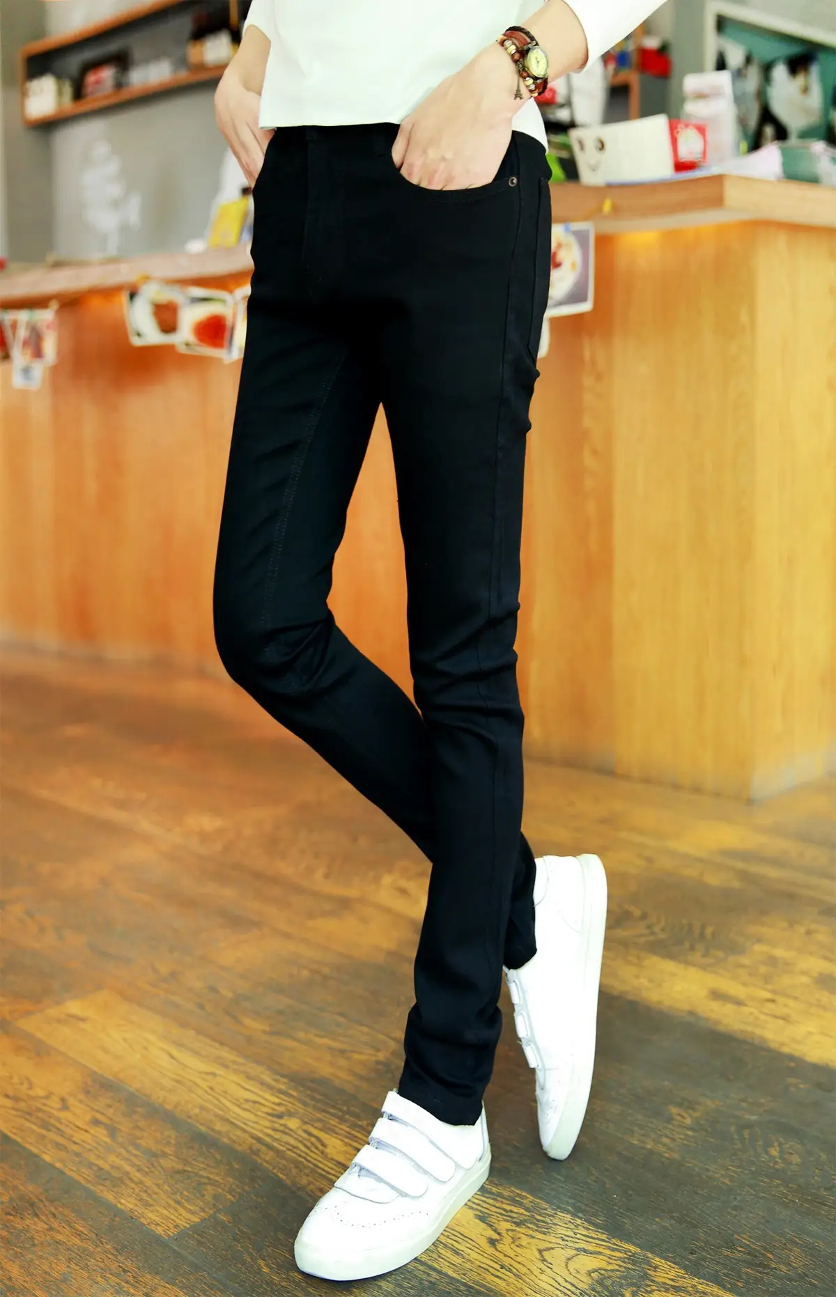 Men's Black Slim Fit Pencil Pants Summer Casual - Image 4
