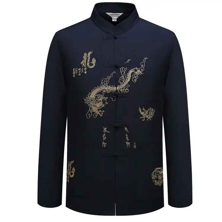 Men's White Embroidered Tang Suit Long Sleeve Spring Summer - Image 4