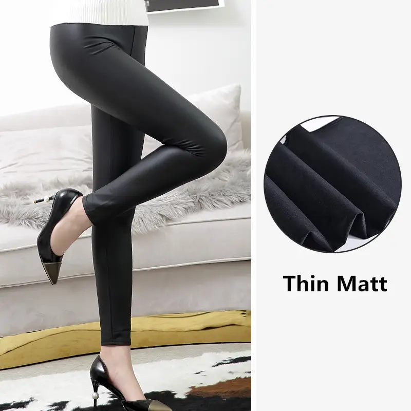 High Waist PU Leather Leggings for Women Black - Image 2