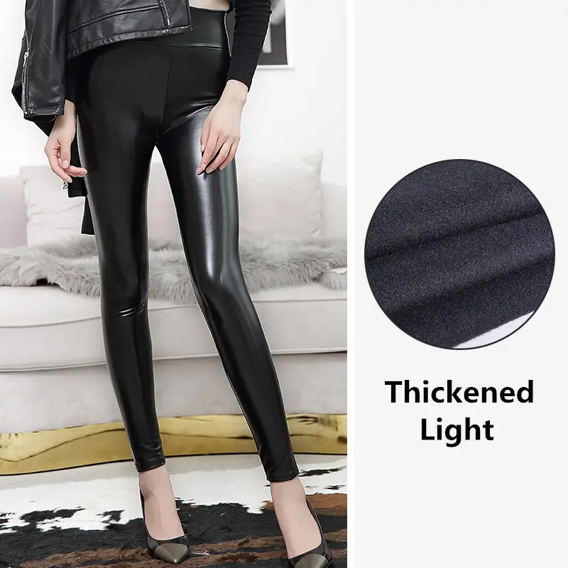 High Waist PU Leather Leggings for Women Black - Image 3