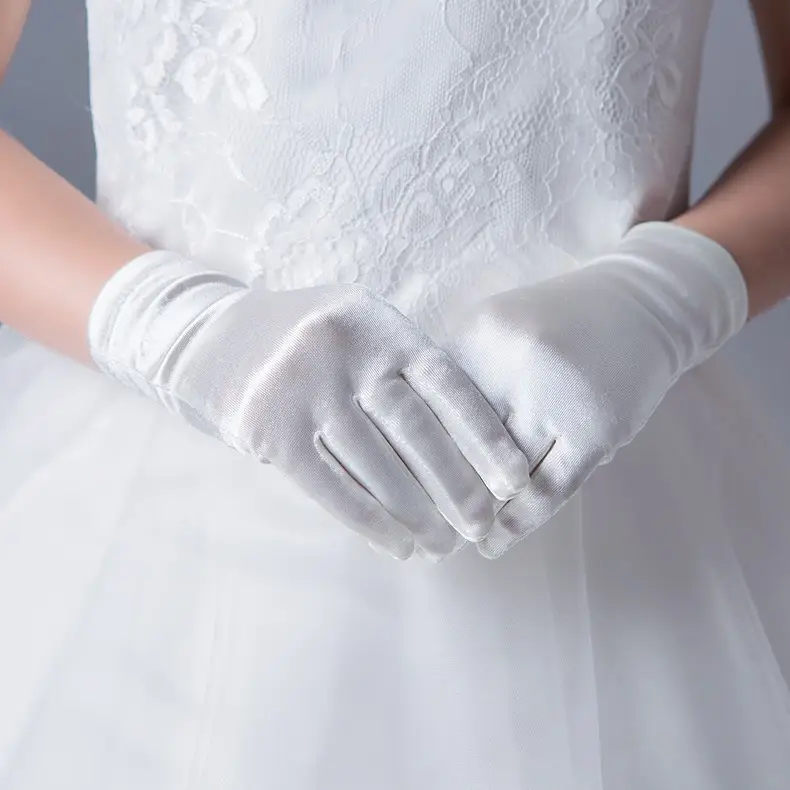 White satin wedding glove for girls' dance performance