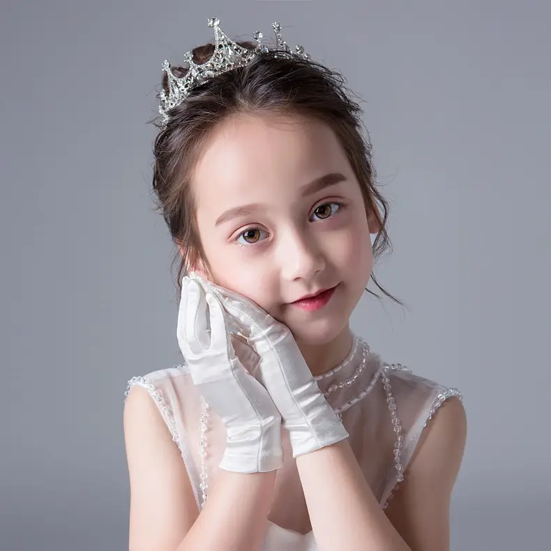 White satin wedding glove for girls' dance performance — feature 1