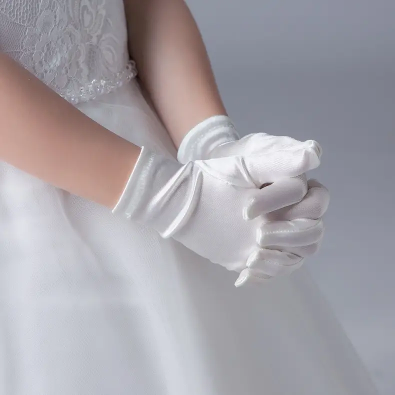 White satin wedding glove for girls' dance performance — feature 3
