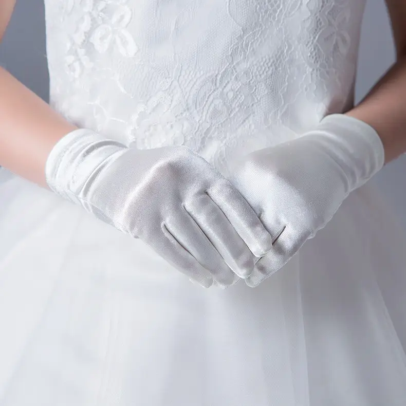 White satin wedding glove for girls' dance performance