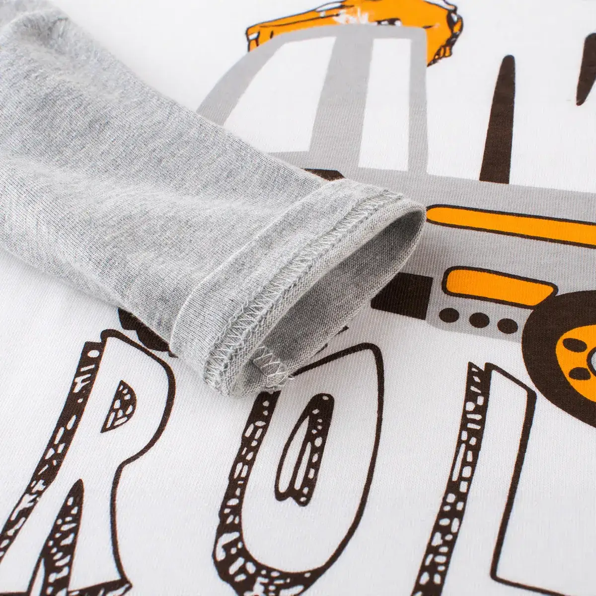 Boy Long Sleeve T-Shirt Grey White Tractor Print - Image 3