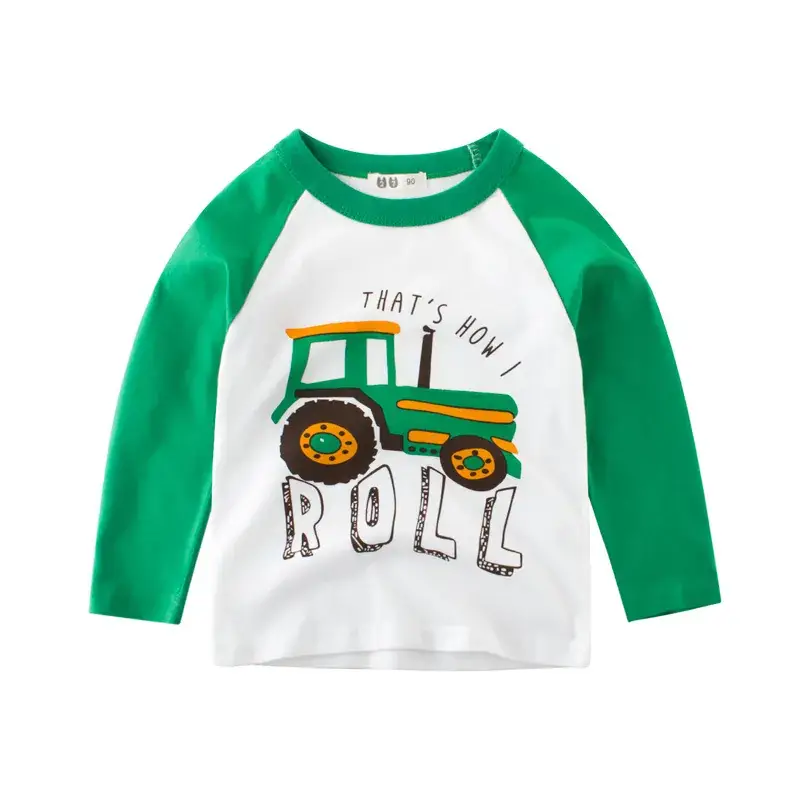 Boy Long Sleeve T-Shirt Grey White Tractor Print - Image 2