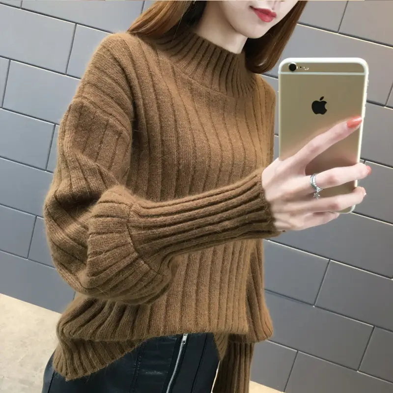 Women's Knitted Half Turtleneck Sweater with Warm Sleeves - Image 7