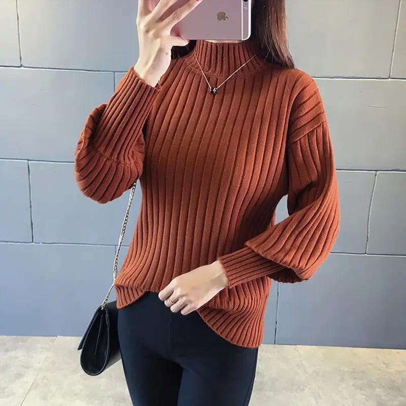 Women's Knitted Half Turtleneck Sweater with Warm Sleeves - Image 8