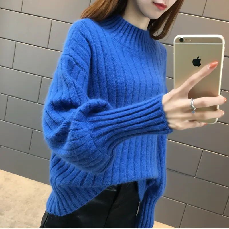 Women's Knitted Half Turtleneck Sweater with Warm Sleeves - Image 4