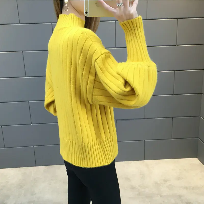 Women's Knitted Half Turtleneck Sweater with Warm Sleeves - Image 9