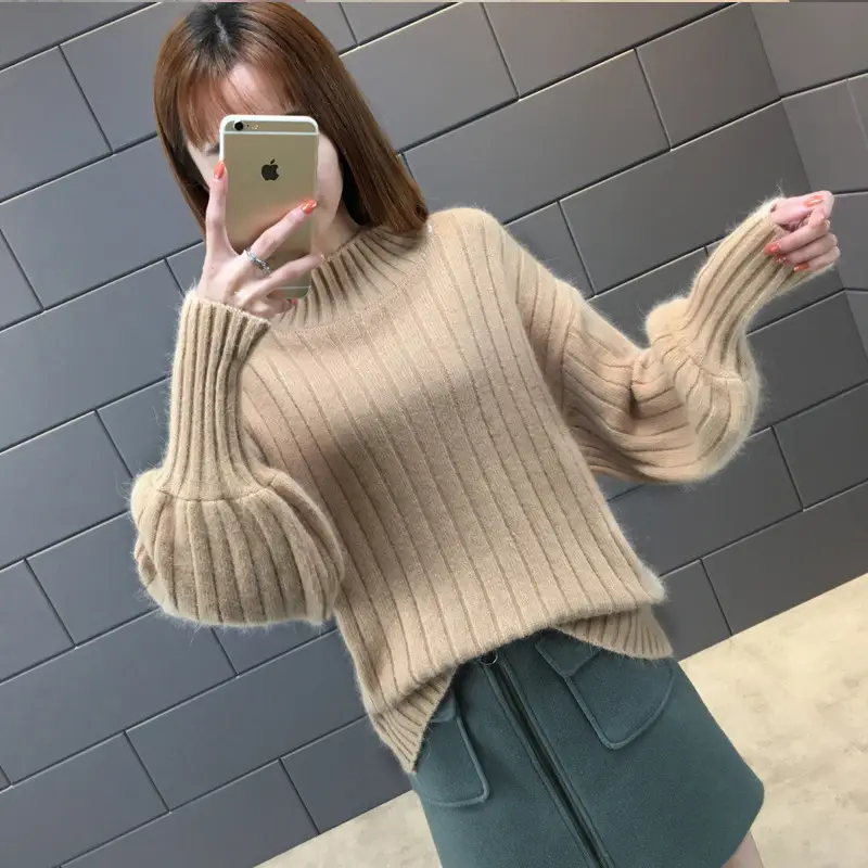 Women's Knitted Half Turtleneck Sweater with Warm Sleeves - Image 5