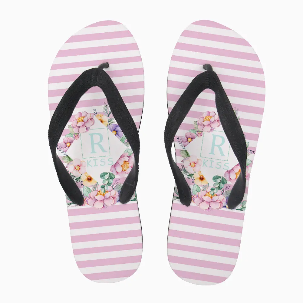 3D Thermal Transfer Flip Flops Geometric Floral Brown
