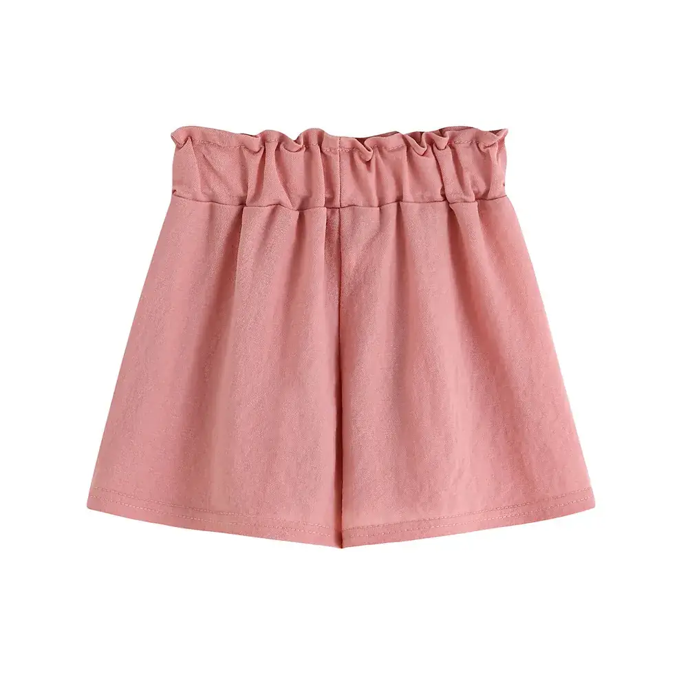 2024 Pink Bow Girls Cotton Linen Shorts Set - Image 5