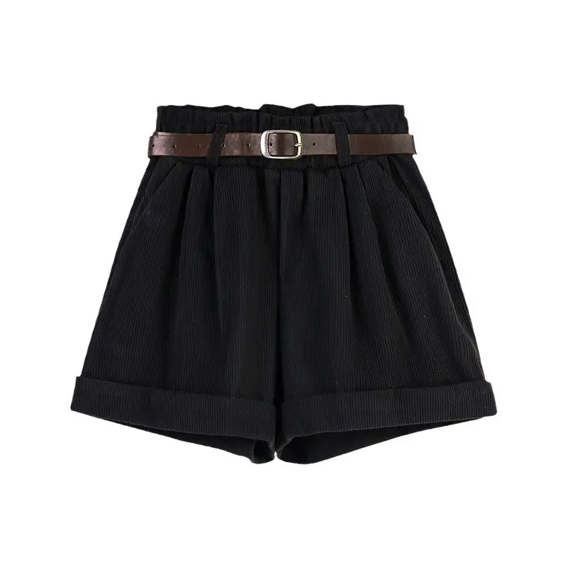 Women's White Belted Corduroy Shorts Winter Style - Image 11