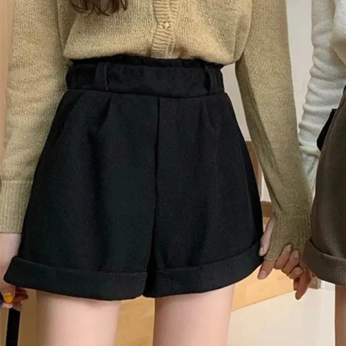 Women's White Belted Corduroy Shorts Winter Style - Image 4