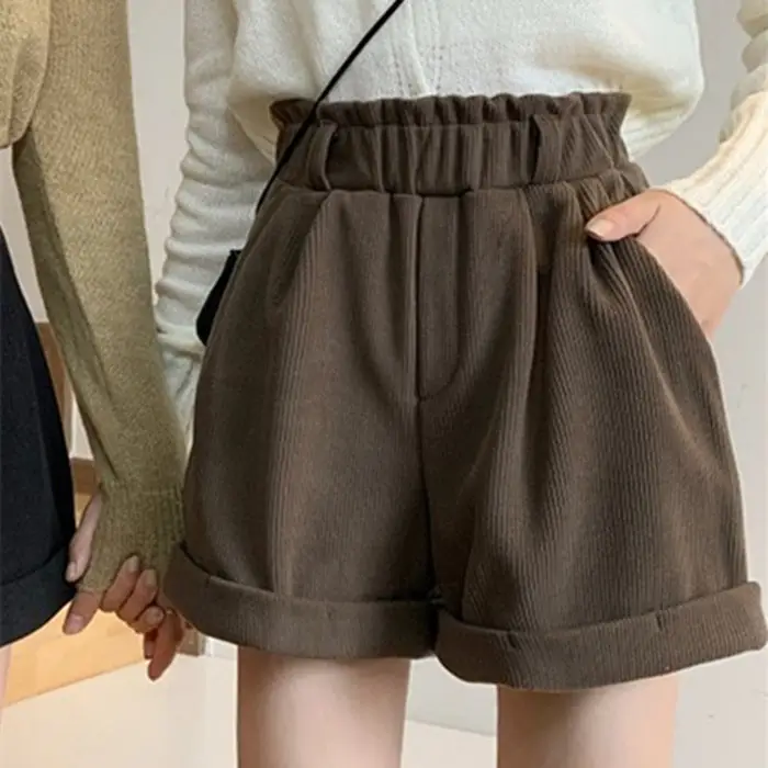Women's White Belted Corduroy Shorts Winter Style - Image 6