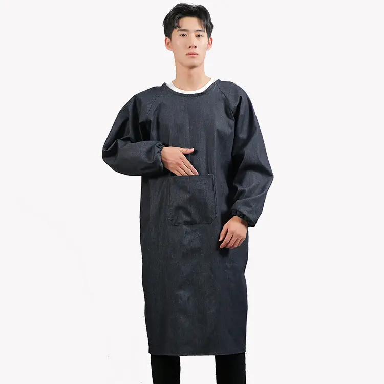 Men's Long Sleeve Denim Apron Black Protective Cover - Image 3