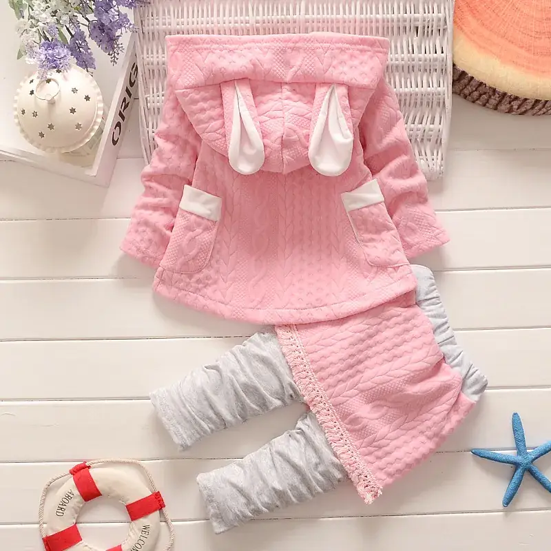 Pink Knitted Rabbit Head Zipper Jacket for Girls Medium
