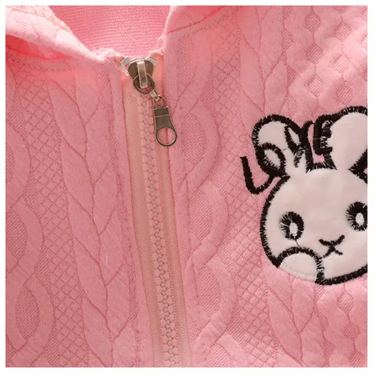Pink Knitted Rabbit Head Zipper Jacket for Girls Medium