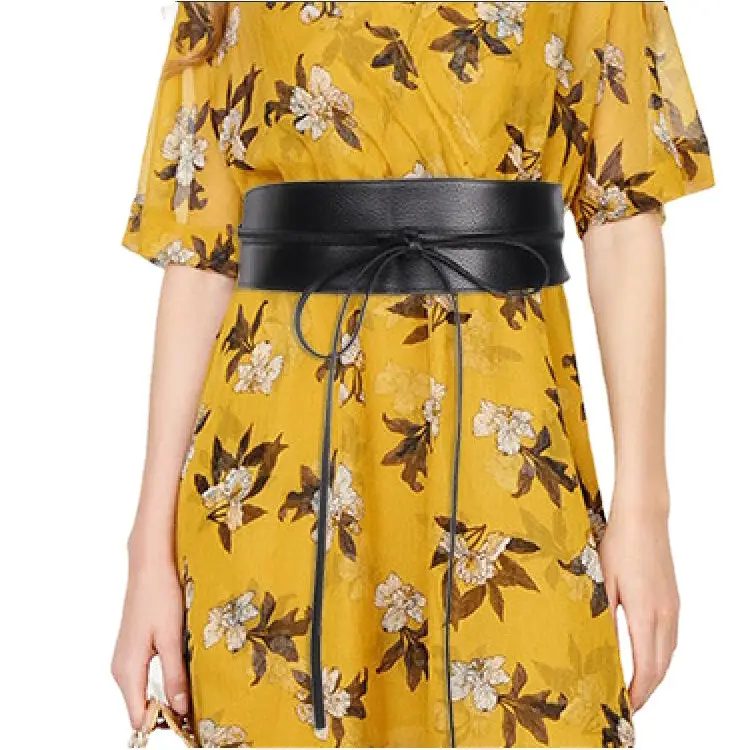 Black Wide Ribbon Bow Knot Waist Belt for Women