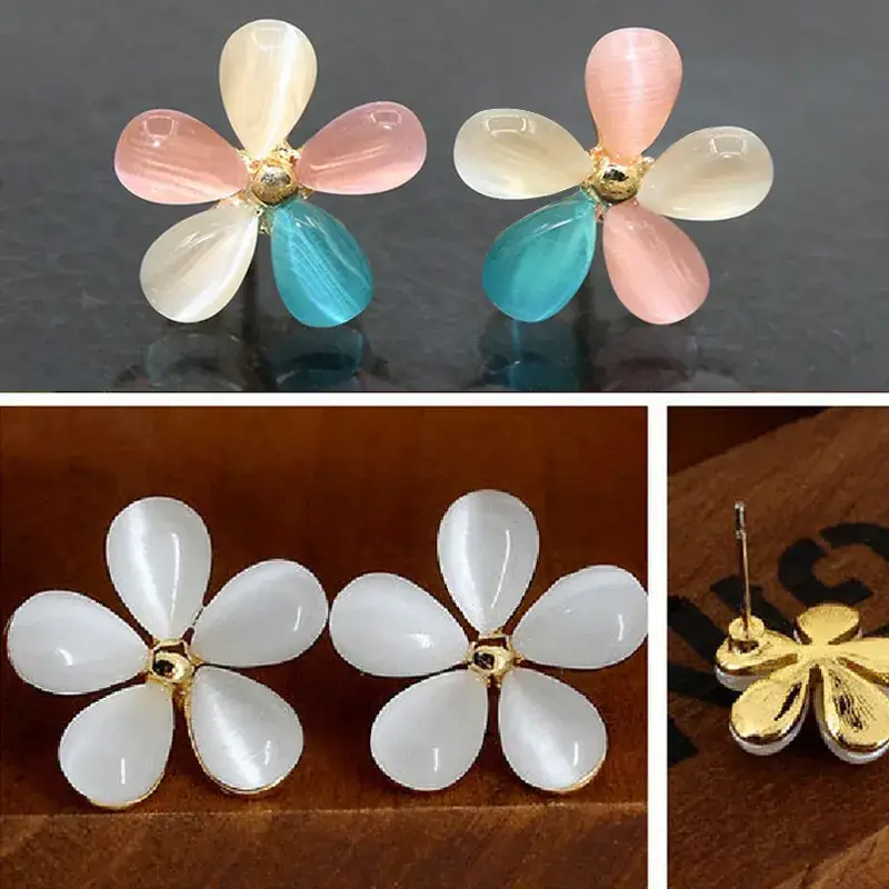 Korean Cat's Eye Flower Earrings Wholesale 5 Petal - Image 5