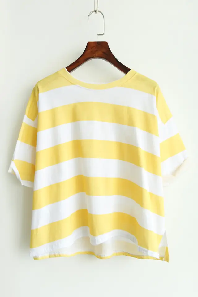 Women Korean Striped T-Shirt Green White Loose Summer Top — feature 29