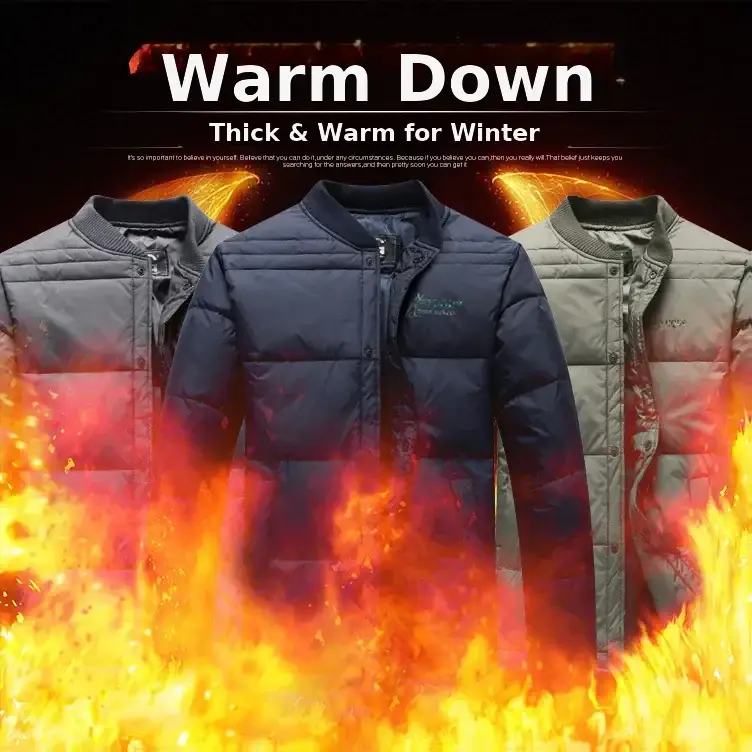 Men's Black Down Jacket Warm Thick Winter Wear Large — feature 1
