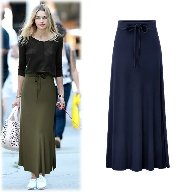 Women's Olive Green High Waist Split Belt Skirt - Image 5