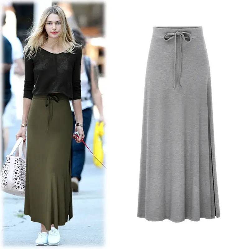 Women's Olive Green High Waist Split Belt Skirt - Image 7