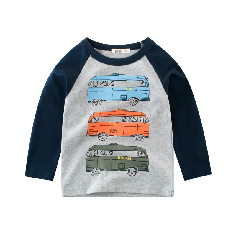 Kids Long Sleeve T-Shirt with Car Print Grey Blue - Image 2
