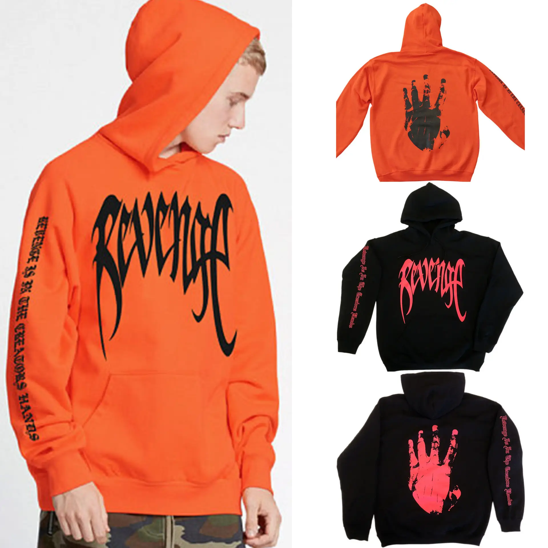Men's Revenge Hooded Sweatshirt Orange Black - Image 3