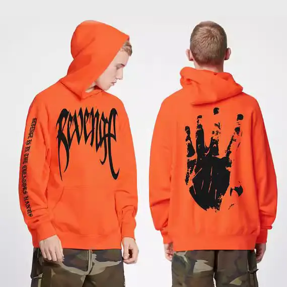 Men's Revenge Hooded Sweatshirt Orange Black - Image 4