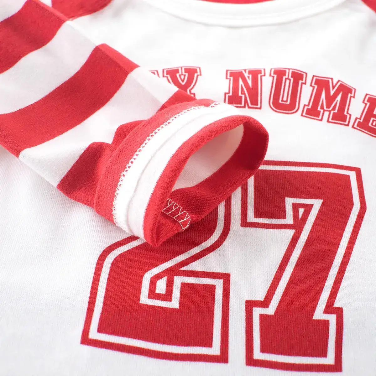 2024 Kids T-Shirt Red White 27 Number Long Sleeve Cotton - Image 3