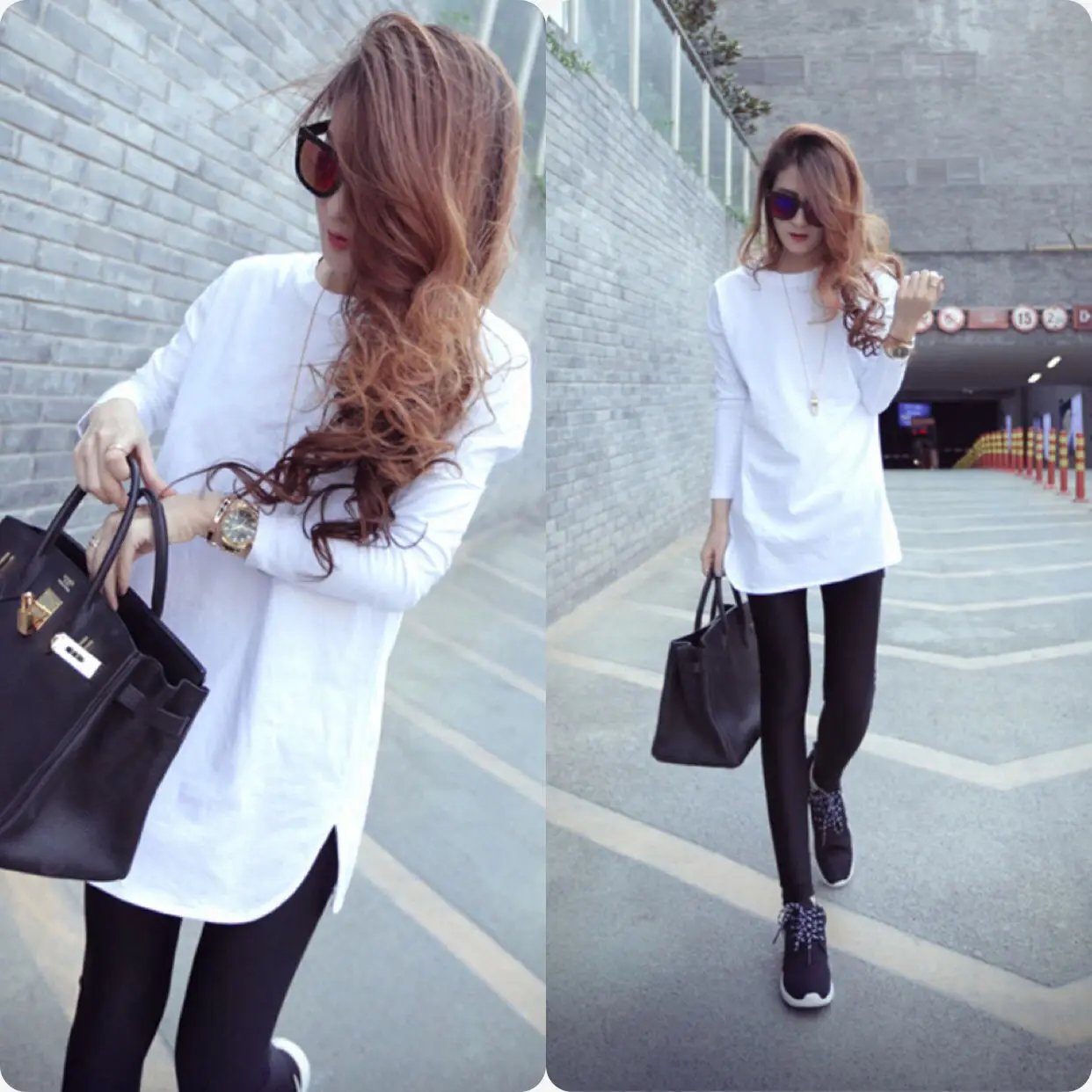 Women Korean Style Long Sleeve T-Shirt White Black