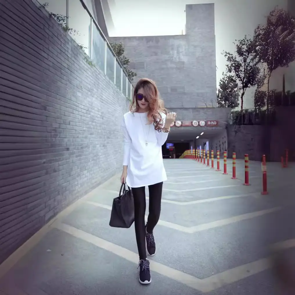 Women Korean Style Long Sleeve T-Shirt White Black