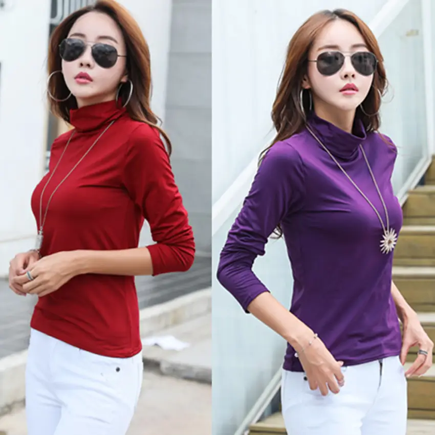 Women's Black Long Sleeve Turtleneck T-Shirt - Image 9